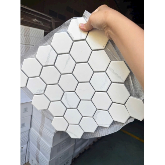 Gạch Mosaic Lục Giác Vân Mây Trắng P59M01