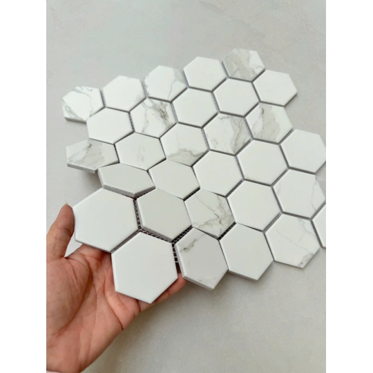Gạch Mosaic Lục Giác Vân Mây Trắng P59M01