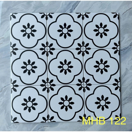 Gạch bông 200X200MM họa tiết đen hoa sen truyền thống GB 122
