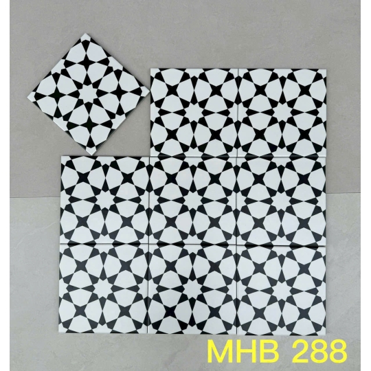 Gạch bông 200X200MM ngôi sao đen nền trắng cổ điển GB 288