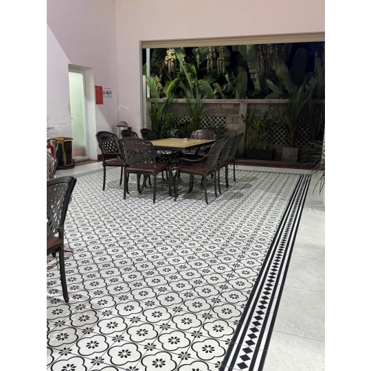 Gạch bông 200X200MM họa tiết đen hoa sen truyền thống GB 122