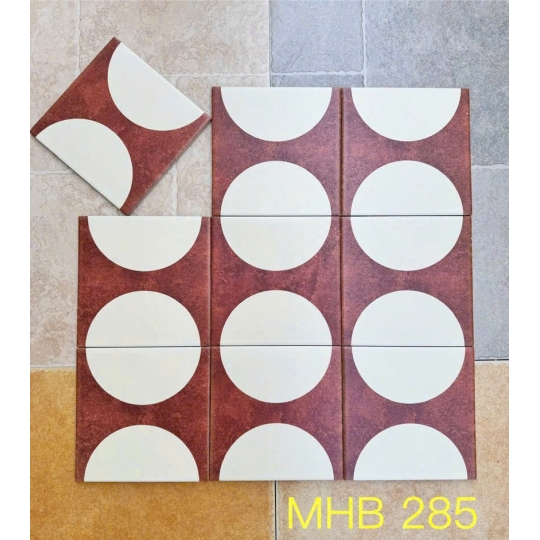 Gạch bông 200x200 – Hoa văn bán nguyệt nâu đất GB 285
