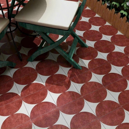 Gạch bông 200x200 – Hoa văn bán nguyệt nâu đỏ rustic GB 288