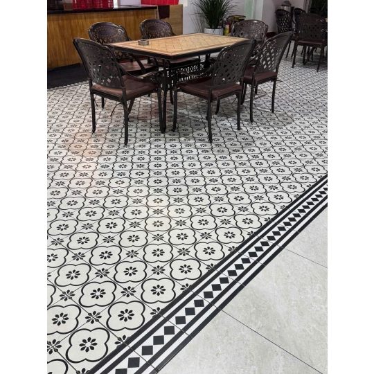 Gạch bông 200X200MM họa tiết đen hoa sen truyền thống GB 122