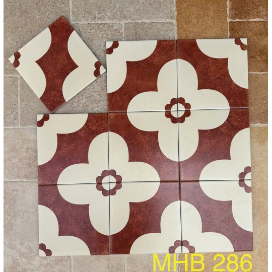 Gạch bông 200x200 – Hoa văn vintage đỏ đô GB 286
