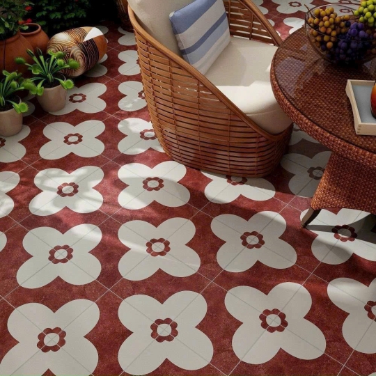 Gạch bông 200x200 – Hoa văn vintage đỏ đô GB 286
