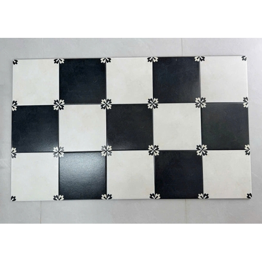 Gạch bông 200x200 – Trắng trơn viền góc bông cổ điển GB 2298