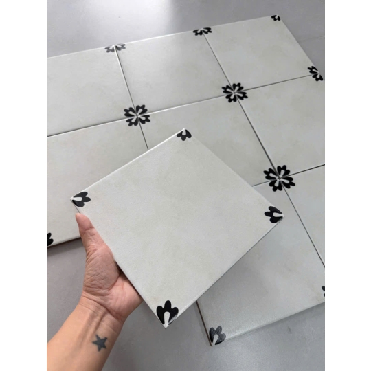 Gạch bông 200x200 – Trắng trơn viền góc bông cổ điển GB 2298