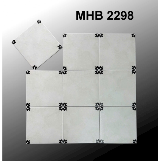 Gạch bông 200x200 – Trắng trơn viền góc bông cổ điển GB 2298