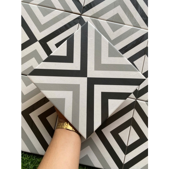  Gạch bông porcelain 200x200mm – Hình học đen xám BH ADP4