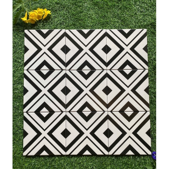 Gạch bông 200x200mm chữ X phối họa tiết viền cổ điển gb 128