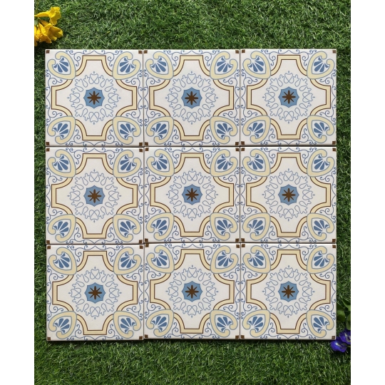 Gạch bông porcelain 200x200mm họa tiết Địa Trung Hải xanh nhạt – BHHOMETILES ADP 25