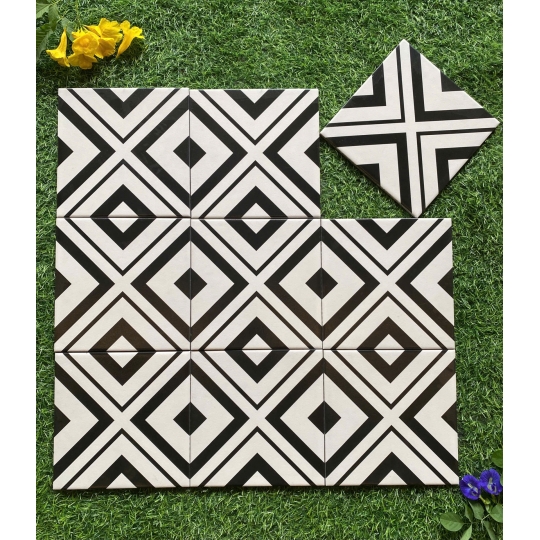 Gạch bông 200x200mm chữ X phối họa tiết viền cổ điển gb 128