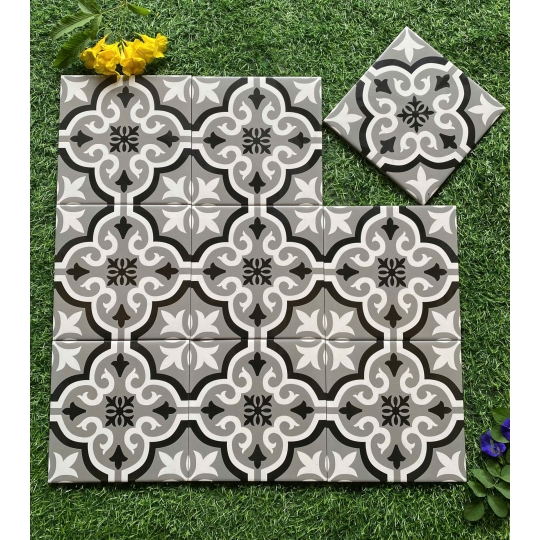 Gạch bông Indochine 200x200 Đen Trắng – Khi nghệ thuật chạm vào từng không gian BHADP6