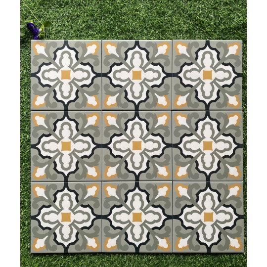 Gạch bông porcelain 200x200mm họa tiết cổ điển vàng mù tạt – BHHOMETILES ADP 22