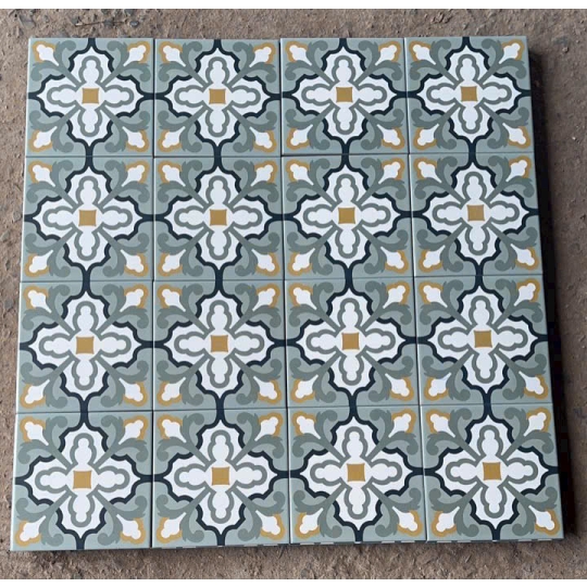 Gạch bông porcelain 200x200mm họa tiết cổ điển vàng mù tạt – BHHOMETILES ADP 22