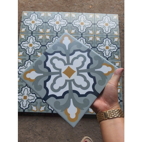 Gạch bông porcelain 200x200mm họa tiết cổ điển vàng mù tạt – BHHOMETILES ADP 22