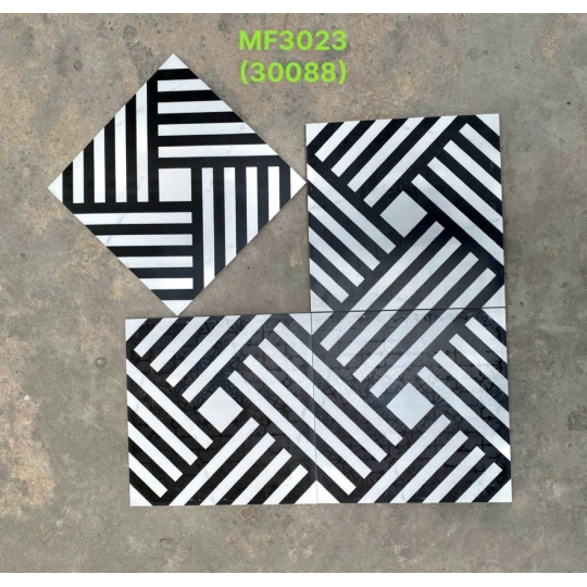 🖤 GẠCH BÔNG 300x300mm HOA VĂN SỌC ĐAN XANH NGỌC – MF3024 BHHOMETILES