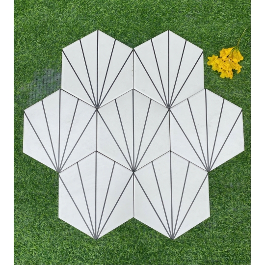 ⚪ GẠCH LỤC GIÁC 20x23cm HỌA TIẾT NAN QUẠT ĐEN TRẮNG BHHOMETILES
