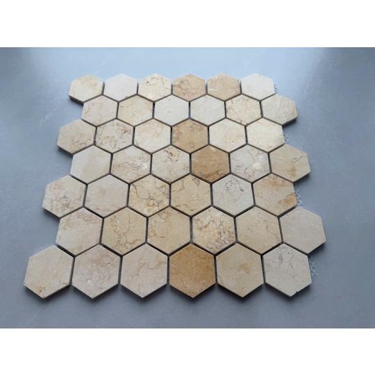 Gạch Mosaic Đá Tự Nhiên Lục Giác Vàng Kem – Dấu Ấn Của Sự Ấm Áp LGV 51