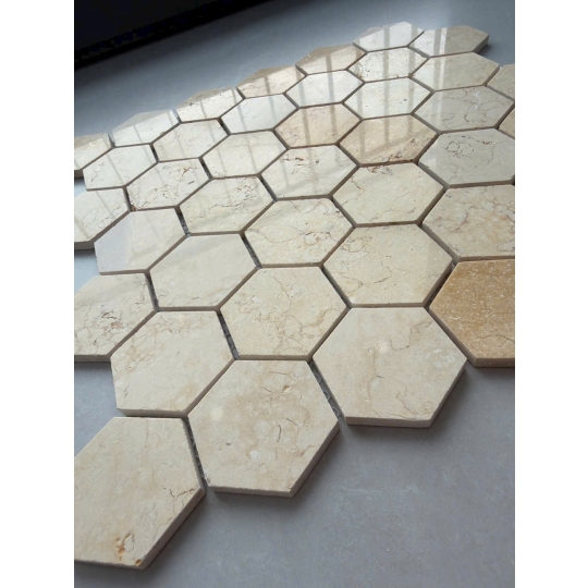 Gạch Mosaic Đá Tự Nhiên Lục Giác Vàng Kem – Dấu Ấn Của Sự Ấm Áp LGV 51