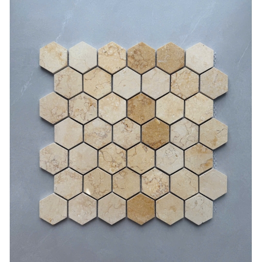 Gạch Mosaic Đá Tự Nhiên Lục Giác Vàng Kem – Dấu Ấn Của Sự Ấm Áp LGV 51