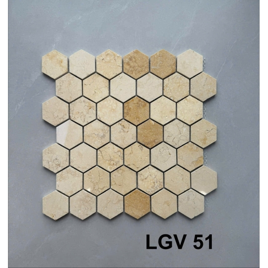 Gạch Mosaic Đá Tự Nhiên Lục Giác Vàng Kem – Dấu Ấn Của Sự Ấm Áp LGV 51