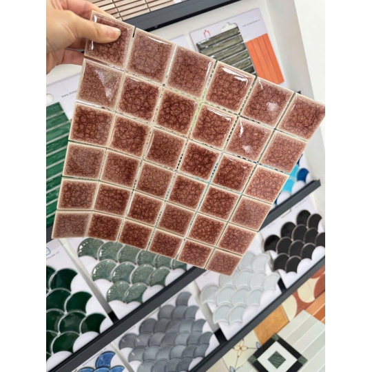 🍂 Gạch Mosaic Men Rạn 2 Lớp MHG933 – Dấu Ấn Thủ Công Trong Không Gian Hiện Đại