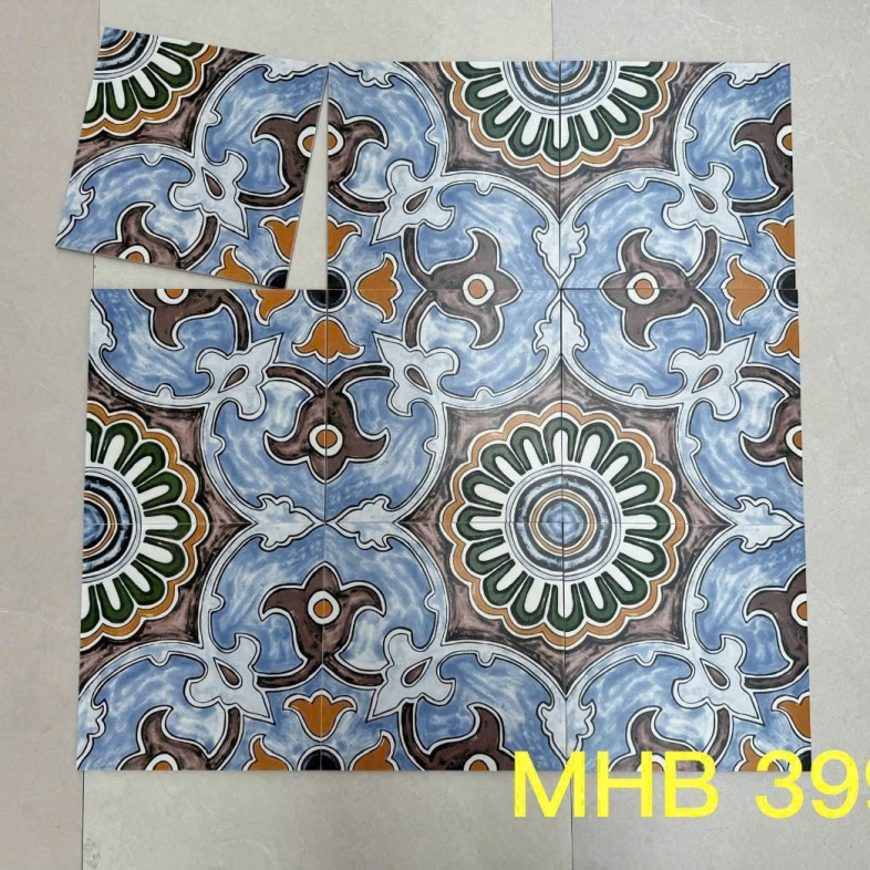Gạch bông 300x300mm lam nhạt họa tiết sóng GB 399