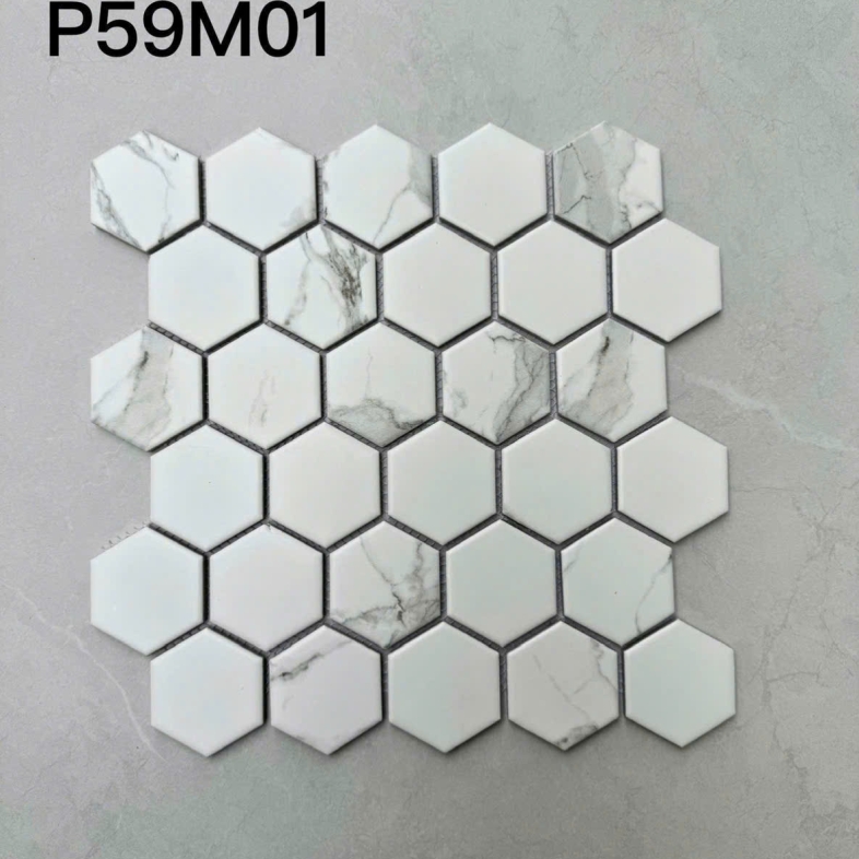 Gạch Mosaic Lục Giác Vân Mây Trắng P59M01