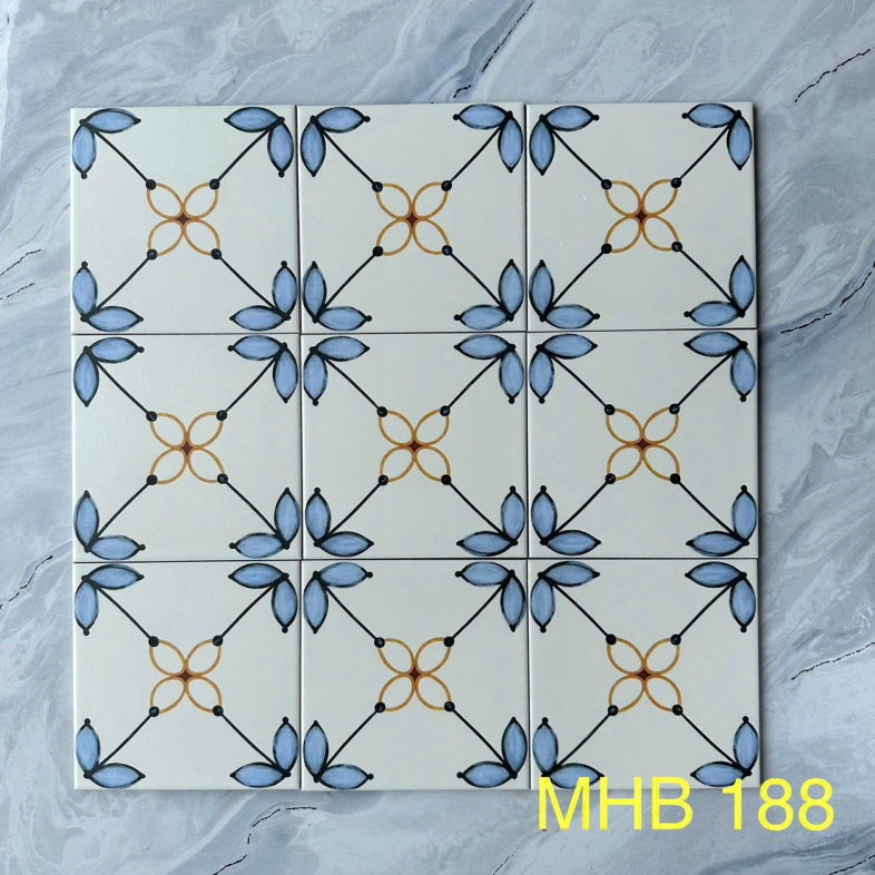 Gạch bông nền trắng họa tiết xanh dương 200x200mm GB 188