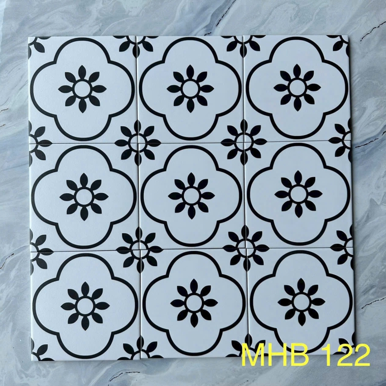 Gạch bông 200X200MM họa tiết đen hoa sen truyền thống GB 122