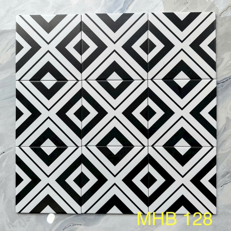 Gạch bông 200x200mm chữ X phối họa tiết viền cổ điển gb 128