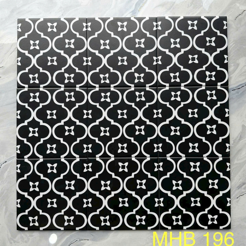 Gạch bông 200X200MM hoa văn đen kiểu lồng đèn GB 196