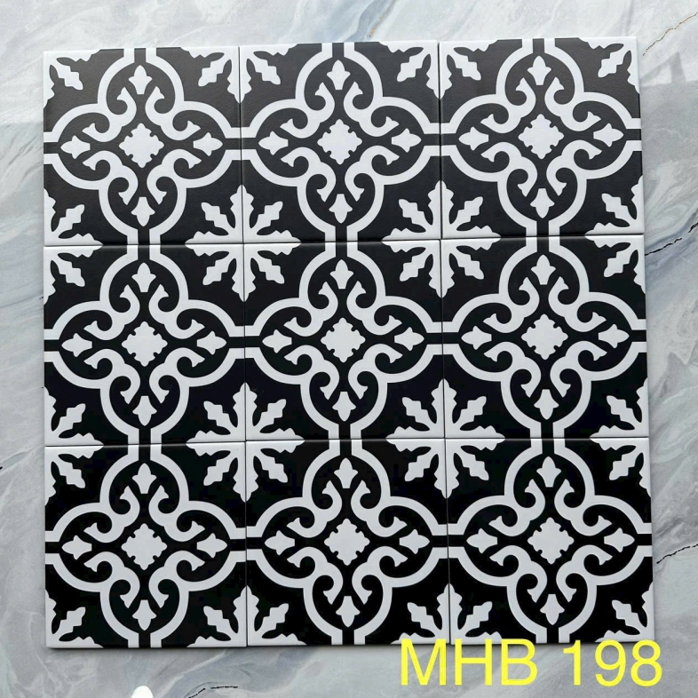 Gạch bông 200X200MM họa tiết đen hoa lá cách điệu GB 198