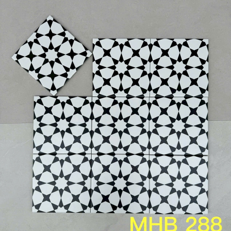 Gạch bông 200X200MM ngôi sao đen nền trắng cổ điển GB 288