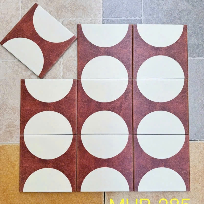 Gạch bông 200x200 – Hoa văn bán nguyệt nâu đất GB 285