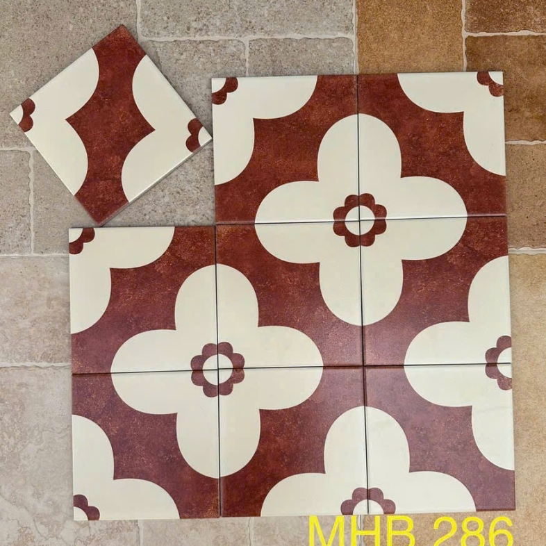 Gạch bông 200x200 – Hoa văn vintage đỏ đô GB 286