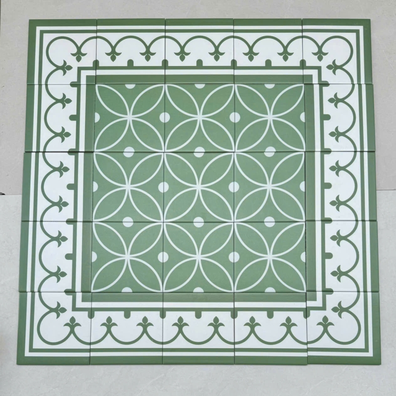 GẠCH VIỀN VÀ GÓC ĐẸP CHO GẠCH BÔNG 200X200MM MÀU XANH LÁ 