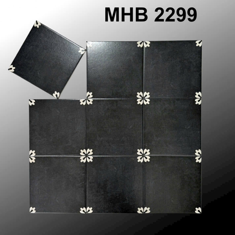 Gạch bông 200x200 – Đen trơn viền góc bông cổ điển GB 2299