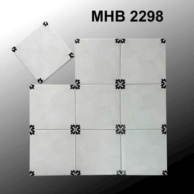 Gạch bông 200x200 – Trắng trơn viền góc bông cổ điển GB 2298