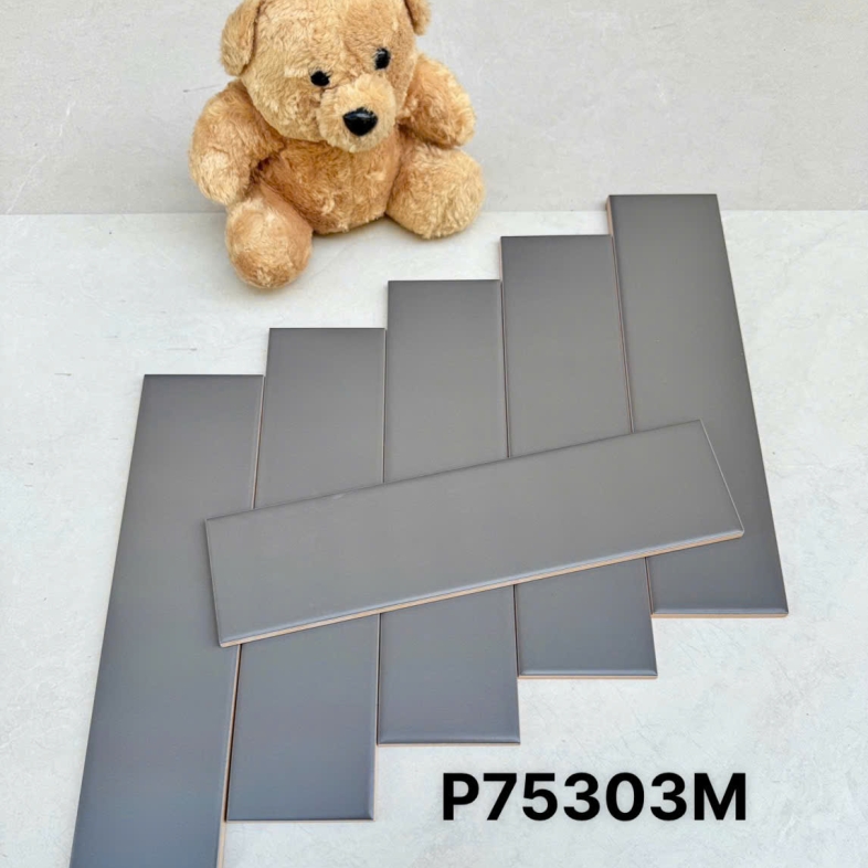 Gạch thẻ xám tro mờ 75x300mm – Tối giản, dễ phối nội thất AQUA 75303M