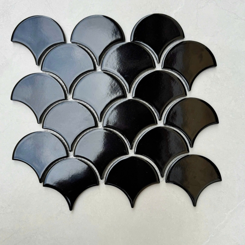 Gạch Vảy Cá Đen Bóng MHF 091 – Phù Hợp Phong Cách Industrial, Contemporary, Minimalist 255x219x6mm