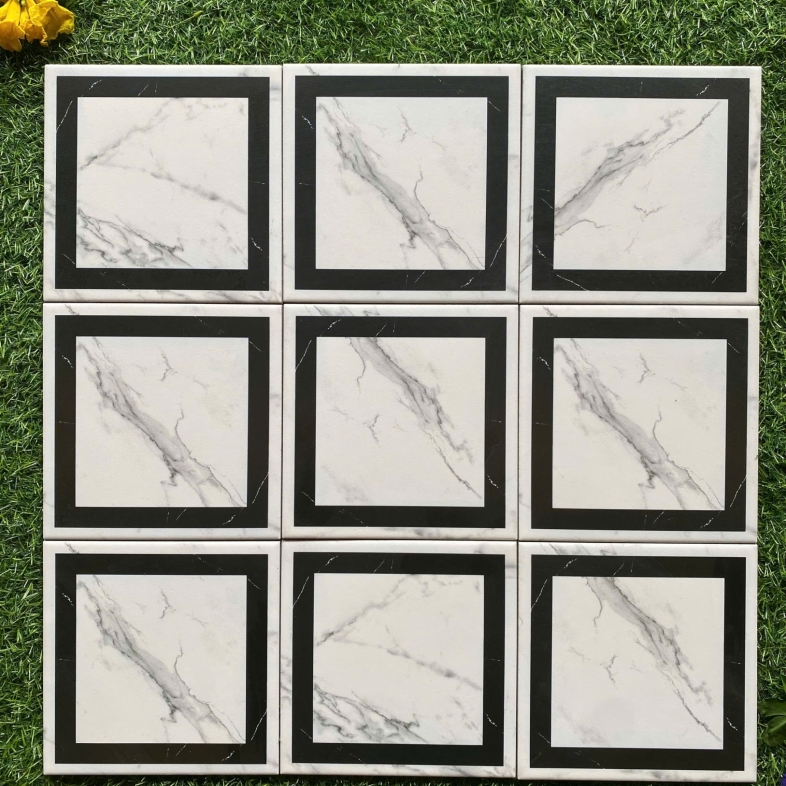 🖤 Gạch bông porcelain 200x200mm – Vân đá viền đen sang trọng BH ADP2