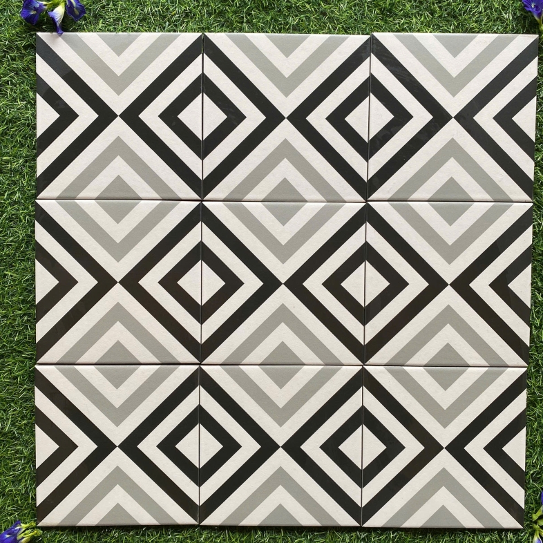  Gạch bông porcelain 200x200mm – Hình học đen xám BH ADP4