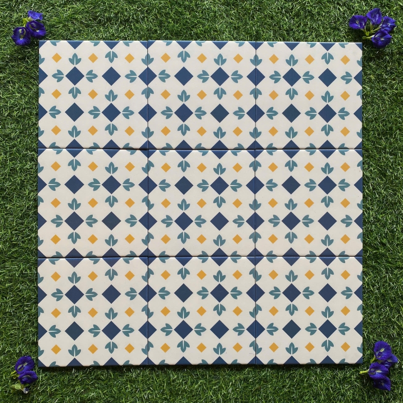 Gạch bông Địa Trung Hải sắc xanh vàng – BHHOMETILES (200x200mm) ADP 16