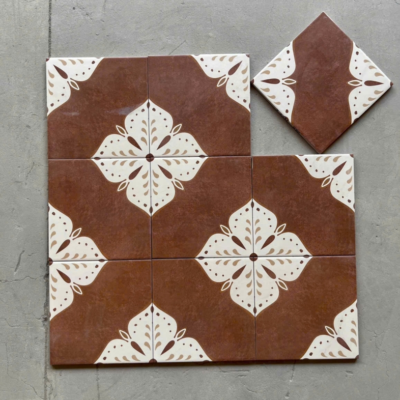 🌿 Gạch bông porcelain 20x20cm – Sắc nâu đất tự nhiên, nét chạm cổ điển mộc mạc ADP 31