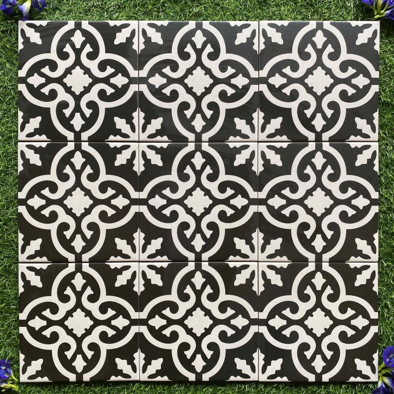 Gạch bông porcelain 200x200mm họa tiết đen trắng – BHHOMETILES ADP 27