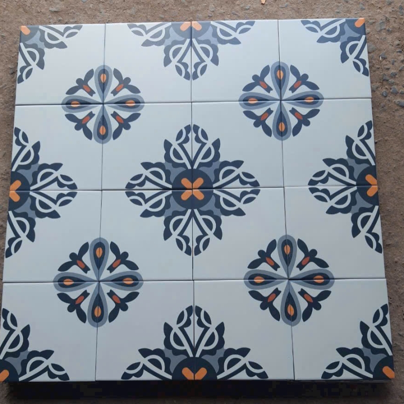 Gạch bông porcelain 200x200mm họa tiết Indochine xanh cam – BHHOMETILES ADP 24