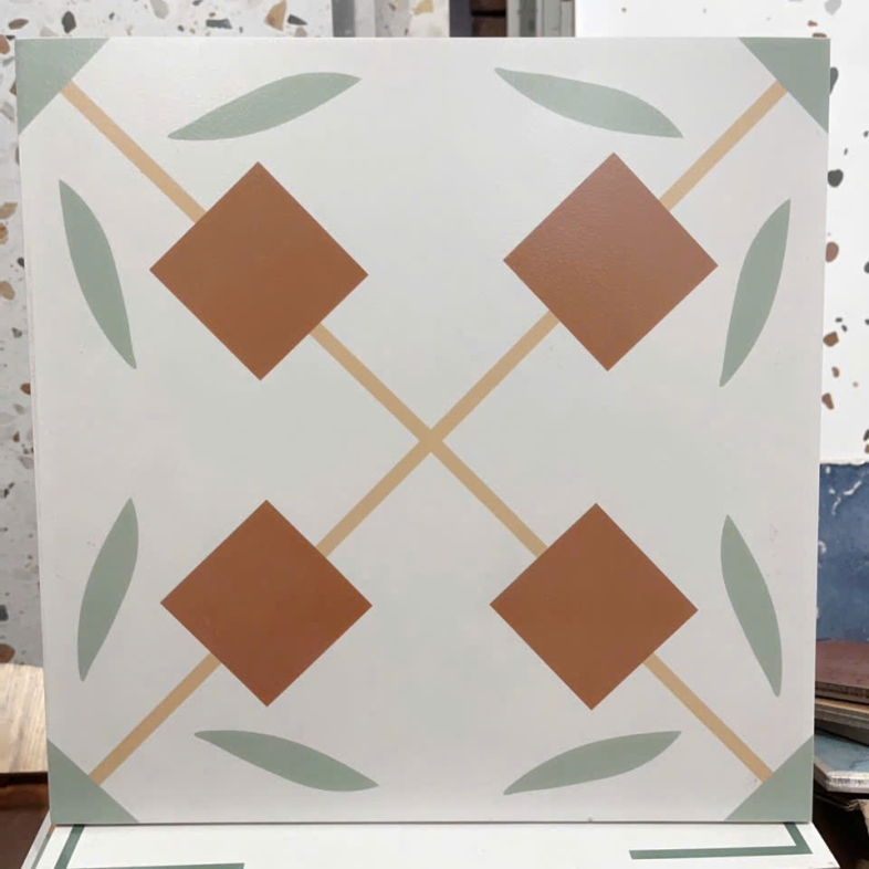 🧡 GẠCH BÔNG HÌNH HỌC NÂU ĐẤT 300x300MM – XƯƠNG PORCELAIN CAO CẤP BHHOMETILES